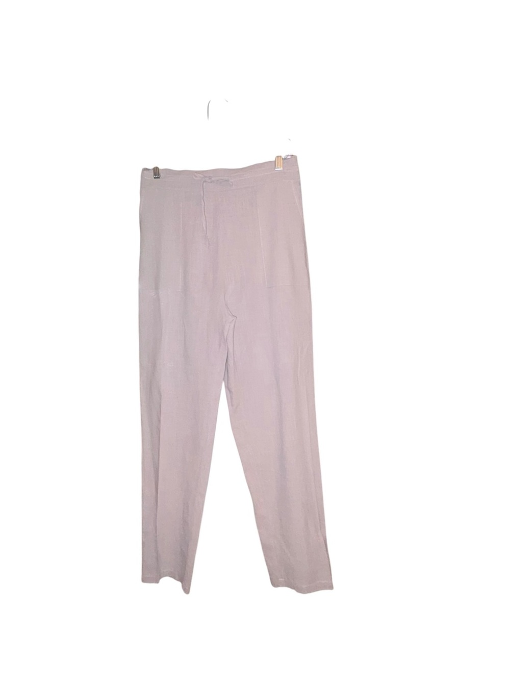 Grey Linen Cotton Blend Straight Leg Drawstring Minimalistic Pants Pockets sz L